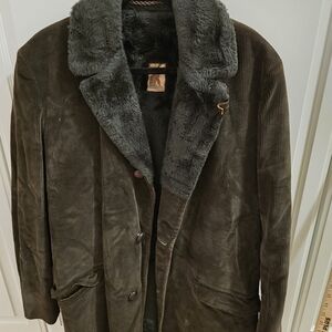 Men's Brown Corduroy Jacket with Faux Fur Collar